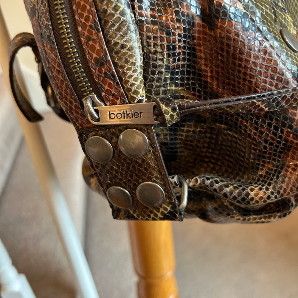 Botkier Green and Brown Satchel with Exotic Snakeskin Pattern - Picture 3 of 16